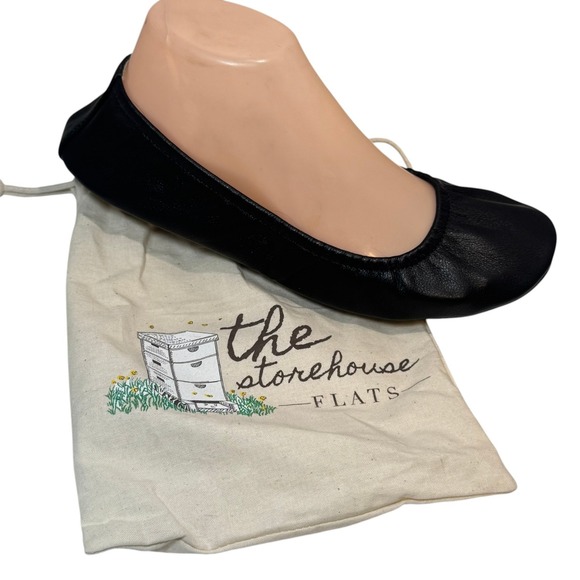 The Storehouse Flats Shoes - Storehouse Ballet Flats Black Leather Women's Size 8 Foldable with Dustbag